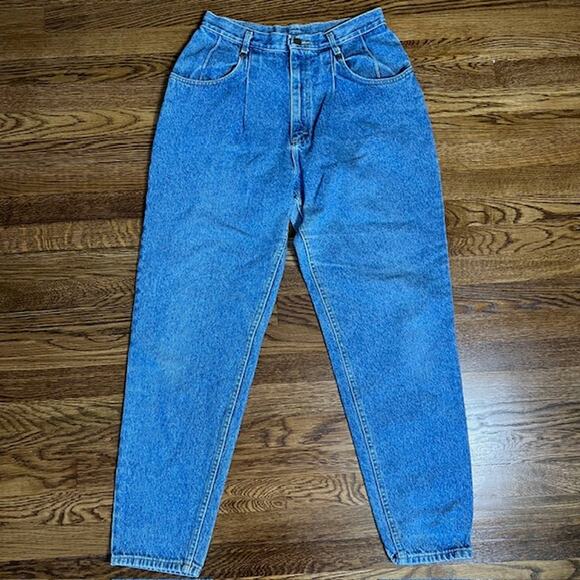 VTG 90s LL Bean Pleated Front Denim Mom Jeans Womens 14 High Waist Tapered Leg - Picture 1 of 11